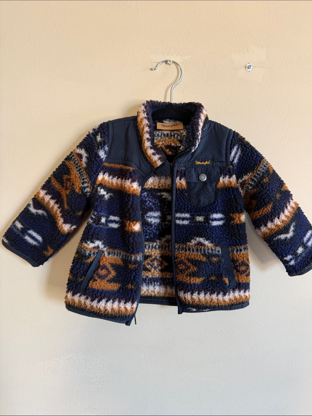 Wrangler Kids Navy & Tan Patterned Sherpa Jacket